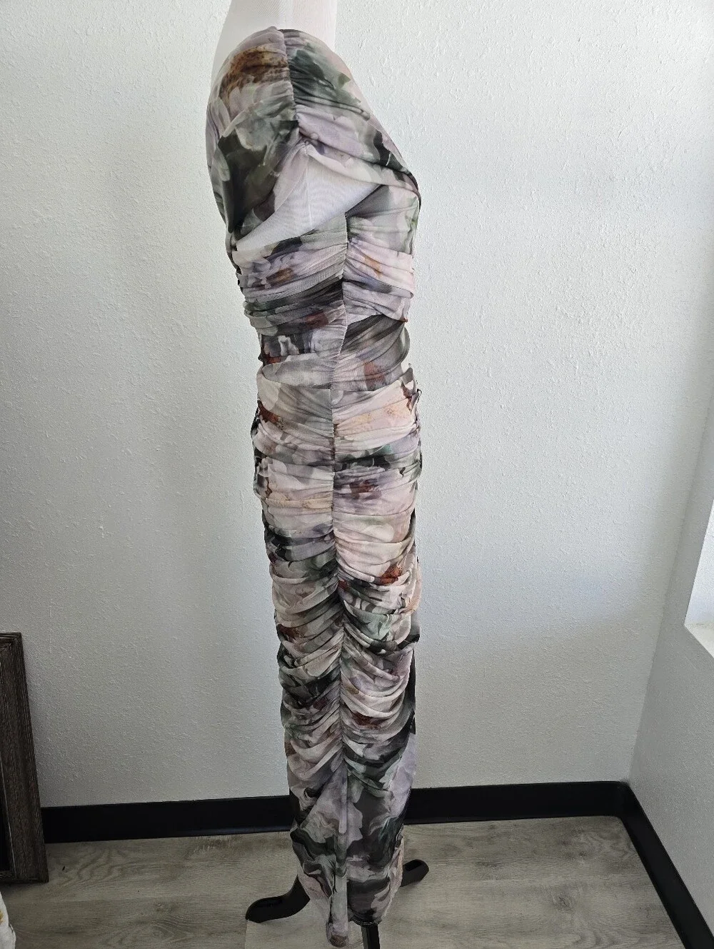 Abercrombie & Fitch Mesh Asymmetrical Off The Shoulder Draped Maxi Dress Small